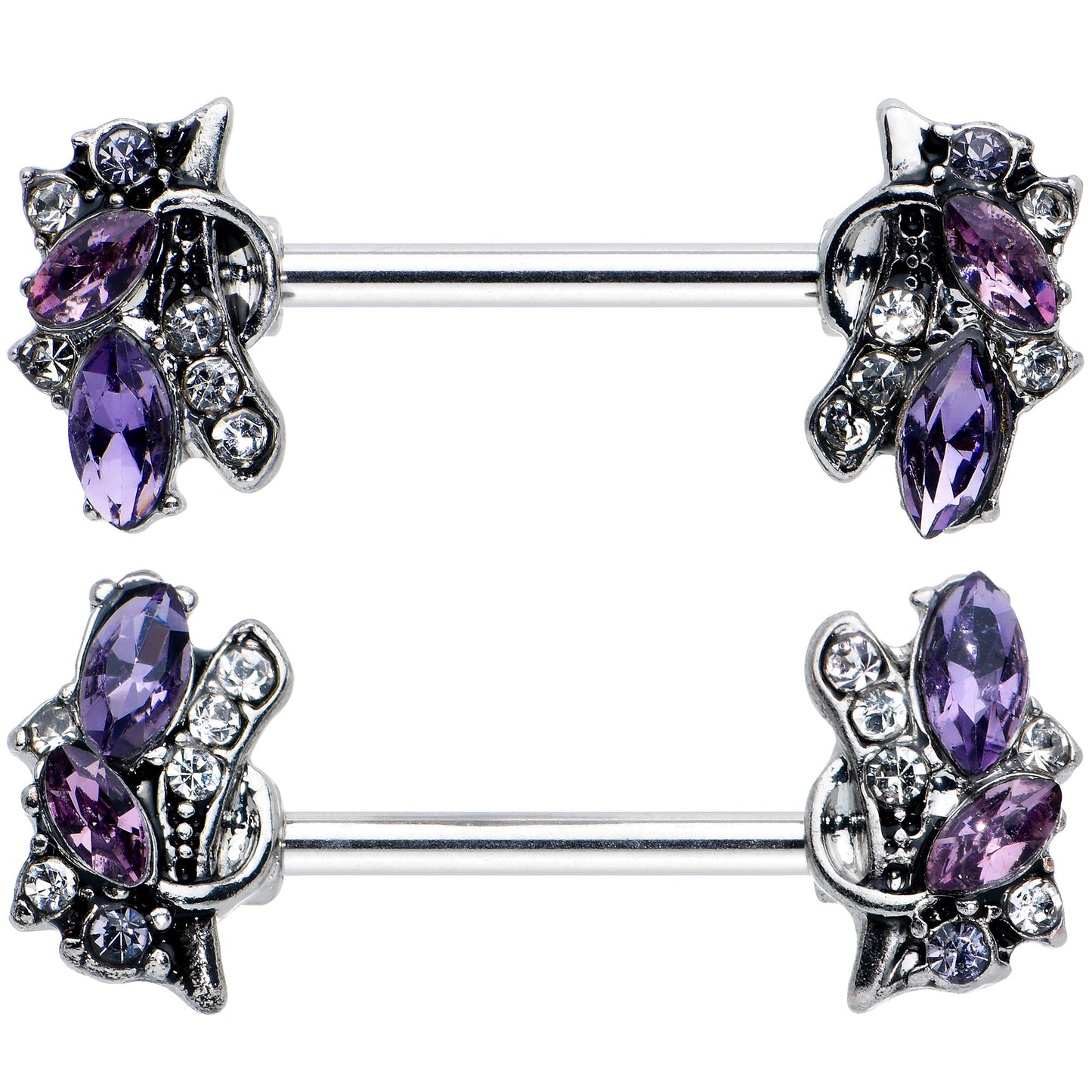 14G 9/16 Purple Gem Abstract Elegance Barbell Nipple Ring Set