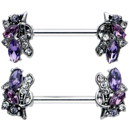 14G 9/16 Purple Gem Abstract Elegance Barbell Nipple Ring Set