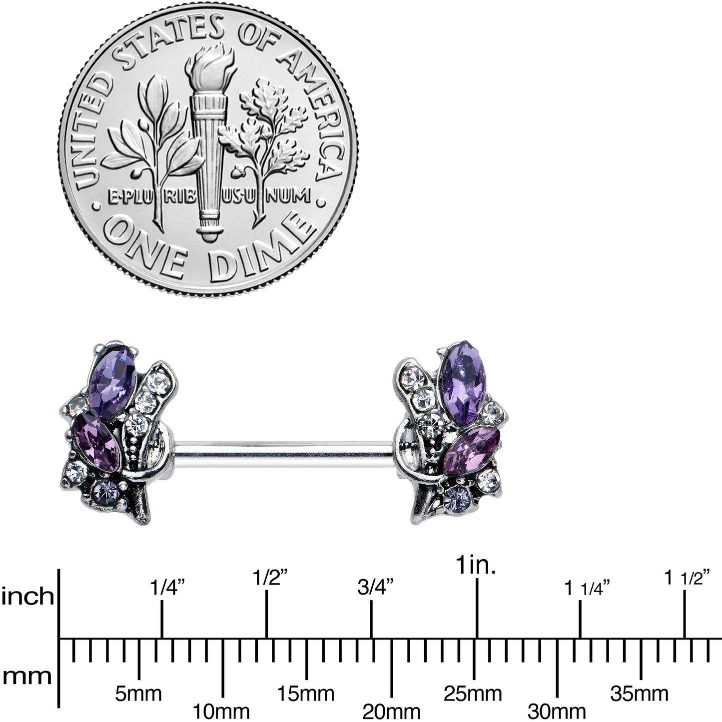 14G 9/16 Purple Gem Abstract Elegance Barbell Nipple Ring Set