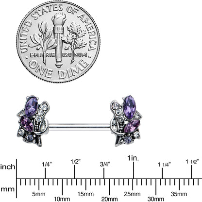 14G 9/16 Purple Gem Abstract Elegance Barbell Nipple Ring Set