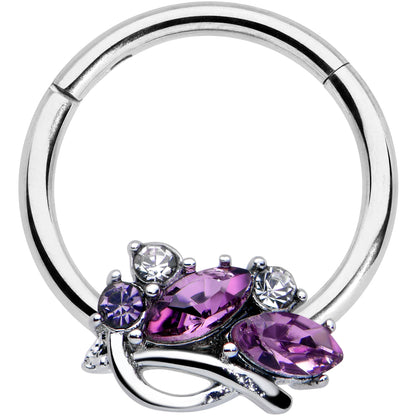 16G 3/8 Purple Gem Abstract Elegance Hinged Segment Ring