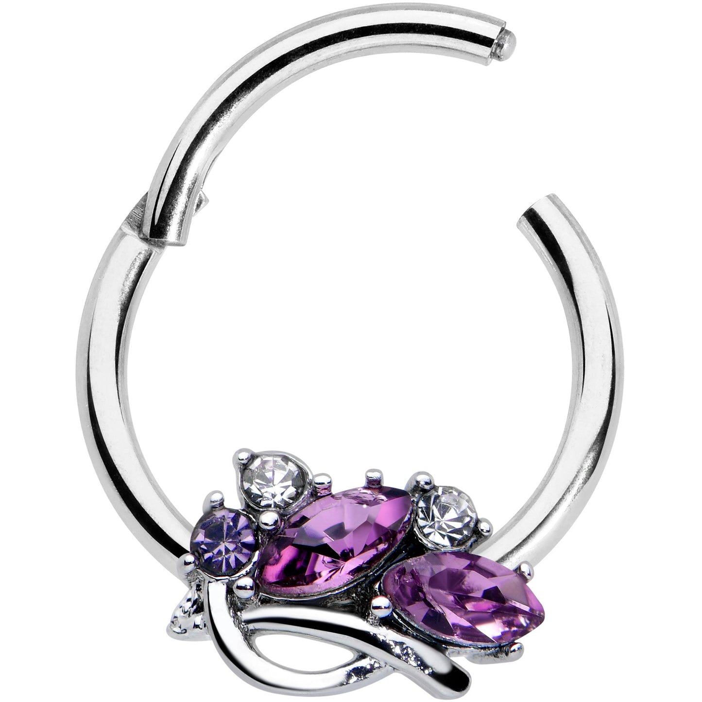 16G 3/8 Purple Gem Abstract Elegance Hinged Segment Ring