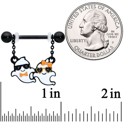 14G 9/16 Black Date Night Ghosts Halloween Dangle Nipple Ring Set