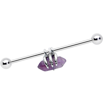 14G Purple Amethyst Claw Industrial Barbell 38mm
