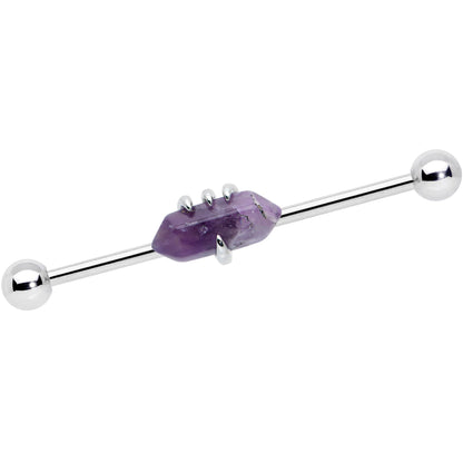 14G Purple Amethyst Claw Industrial Barbell 38mm