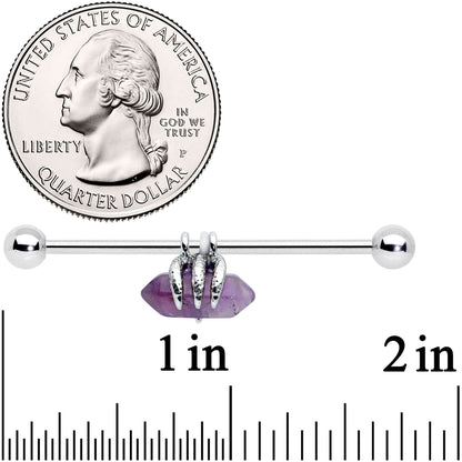 14G Purple Amethyst Claw Industrial Barbell 38mm