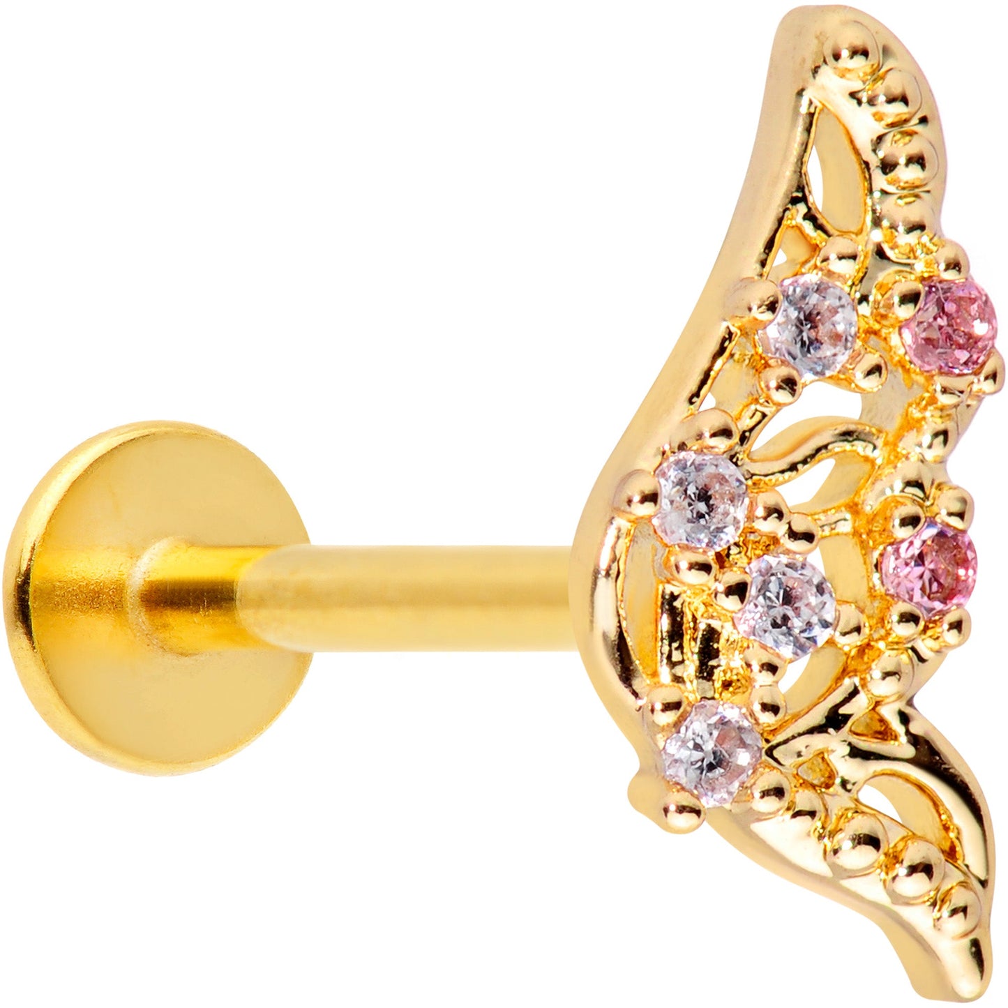 16G 5/16 Clear Pink Gem Gold Tone Airy Wing Labret Monroe Tragus