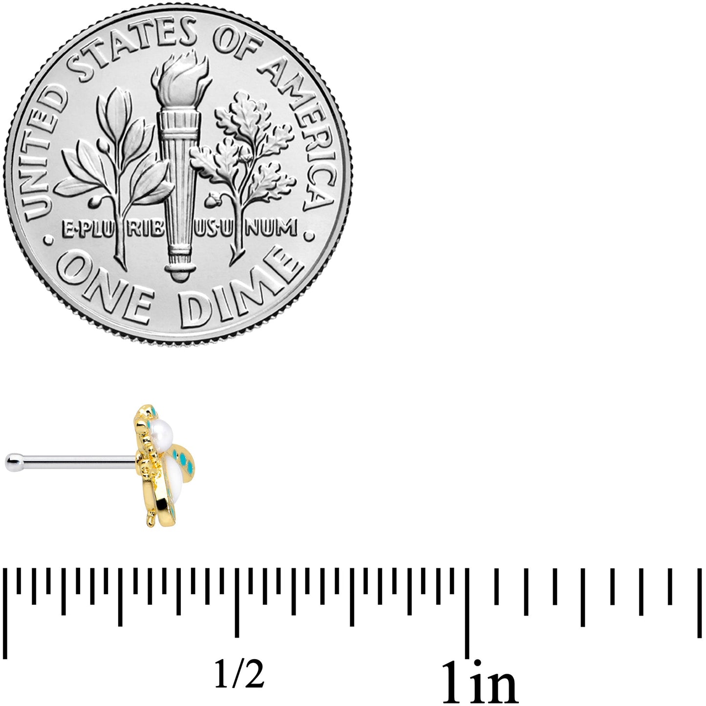 20G 1/4 White Gem Snow Bug Nose Bone