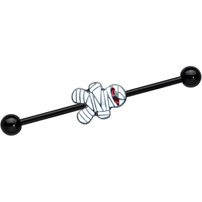 14G Black Red Eyed Mummy Halloween Industrial Barbell 38mm