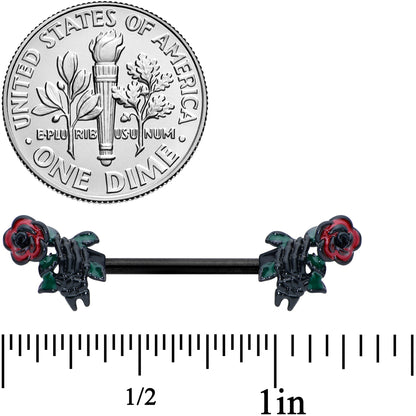 14G 9/16 Black Skeleton Flower Halloween Barbell Nipple Ring Set
