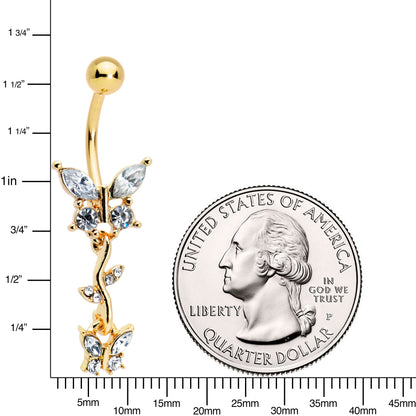 Clear Gem Gold Tone Vine Butterfly Dangle Belly Ring