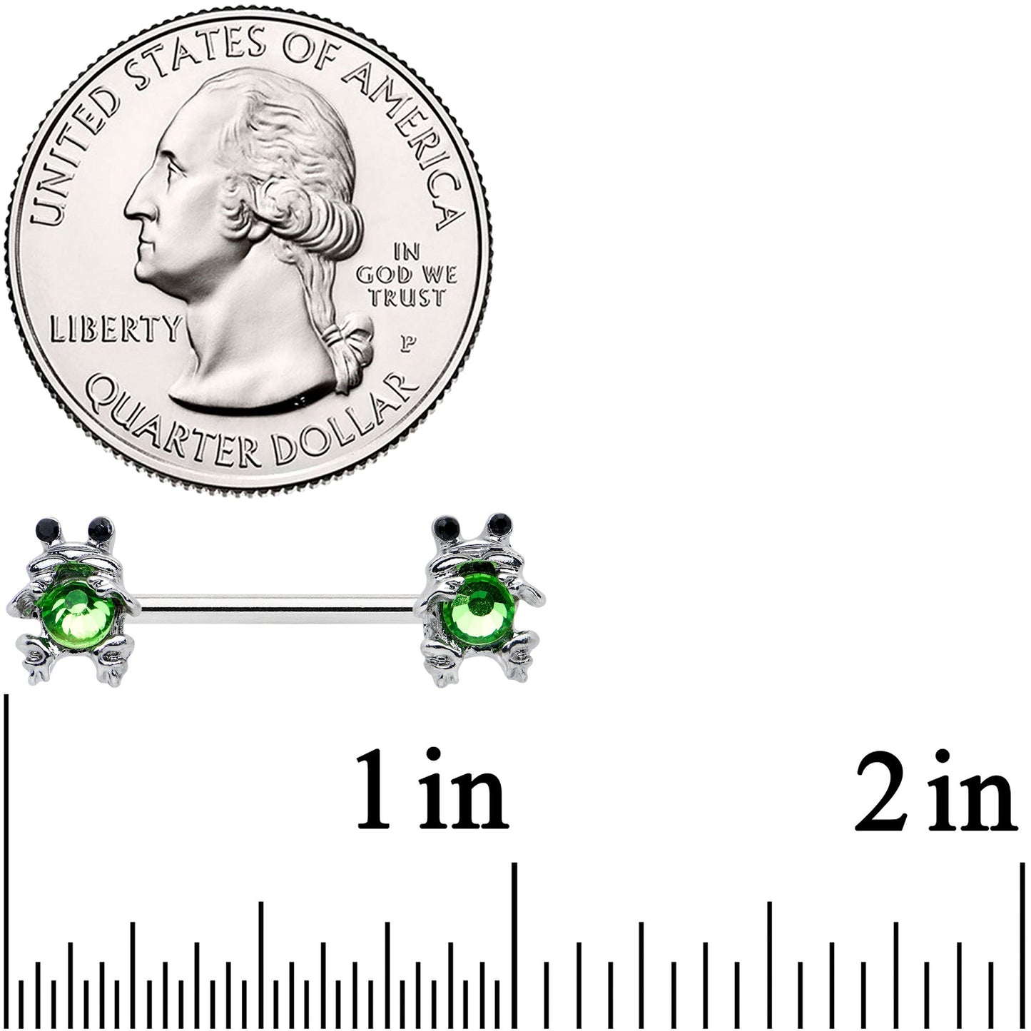 14G 9/16 Green Black Gem Fancy Frogs Barbell Nipple Ring Set