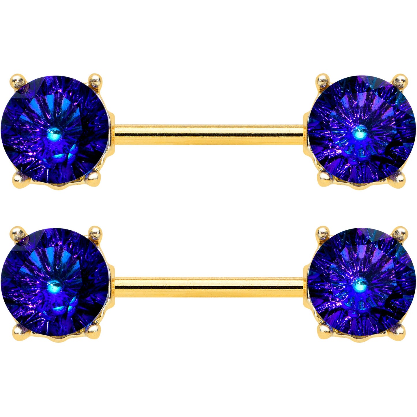 14G 9/16 Blue Gem Gold Tone Simply Elegant Nipple Ring Set