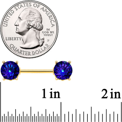 14G 9/16 Blue Gem Gold Tone Simply Elegant Nipple Ring Set