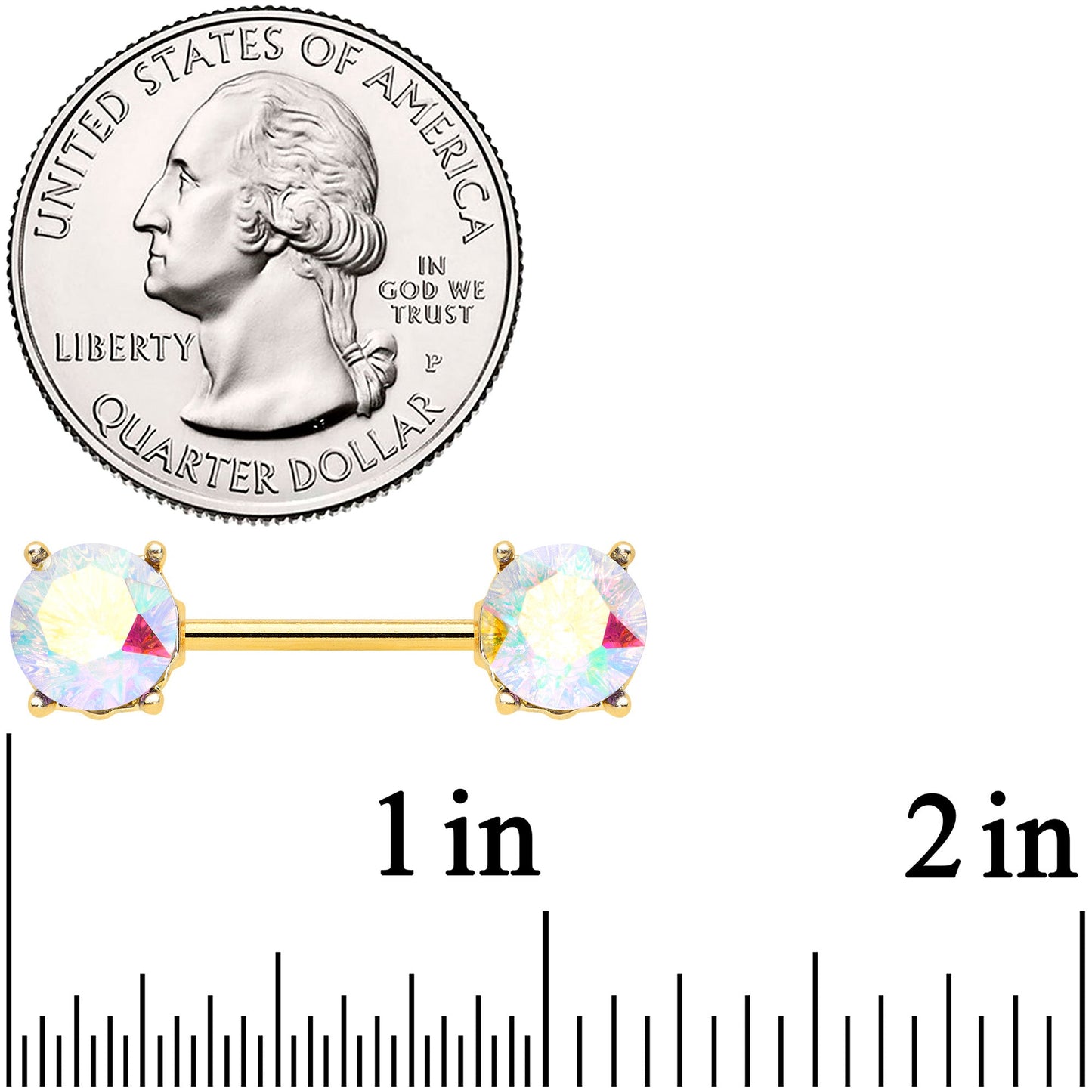 14G 9/16 Clear Gem Gold Tone Simply Elegant Nipple Ring Set