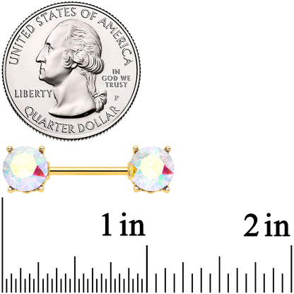 14G 9/16 Clear Gem Gold Tone Simply Elegant Nipple Ring Set