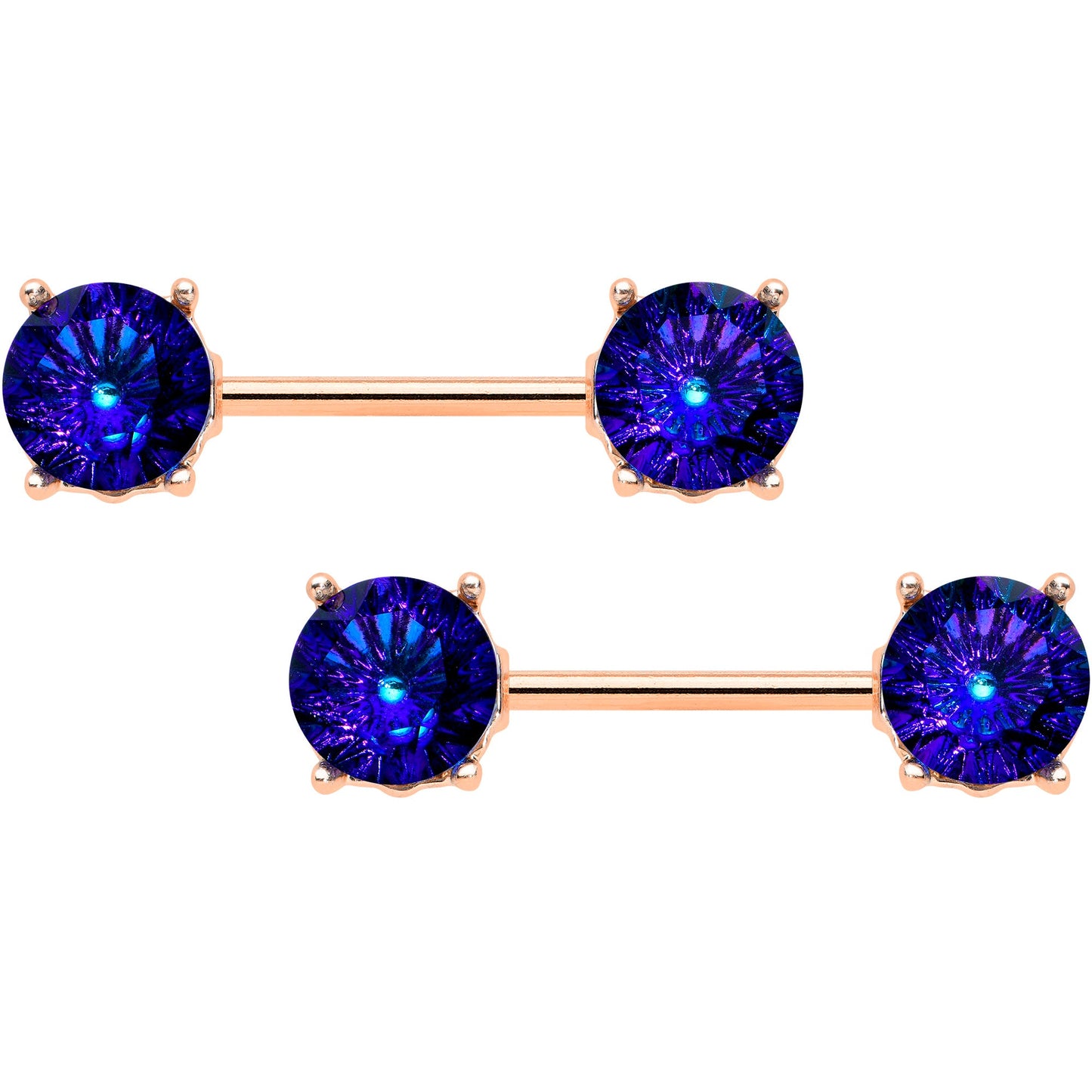 14G 9/16 Blue Gem Rose Gold Tone Simply Elegant Nipple Ring Set