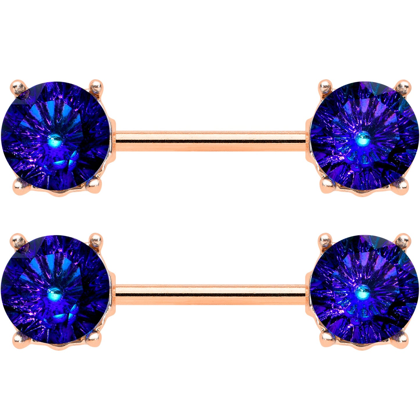 14G 9/16 Blue Gem Rose Gold Tone Simply Elegant Nipple Ring Set