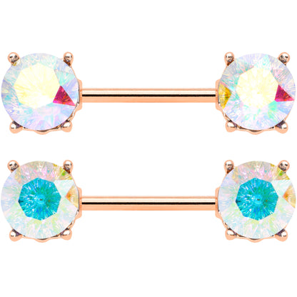 14G 9/16 Clear Gem Rose Gold Tone Simply Elegant Nipple Ring Set