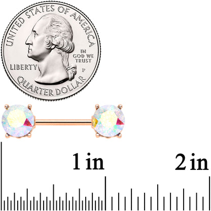 14G 9/16 Clear Gem Rose Gold Tone Simply Elegant Nipple Ring Set
