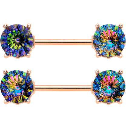 14G 9/16 Vitrail Gem Rose Gold Tone Simply Elegant Nipple Ring Set