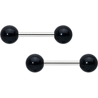 14G 1/2 Elegant Black Agate Barbell Nipple Ring Set