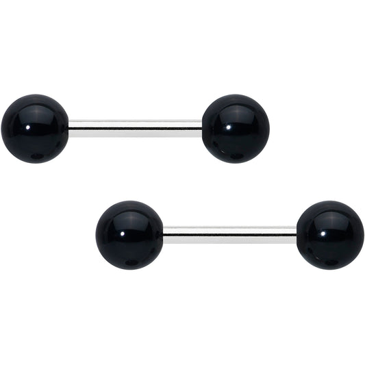14G 1/2 Elegant Black Agate Barbell Nipple Ring Set