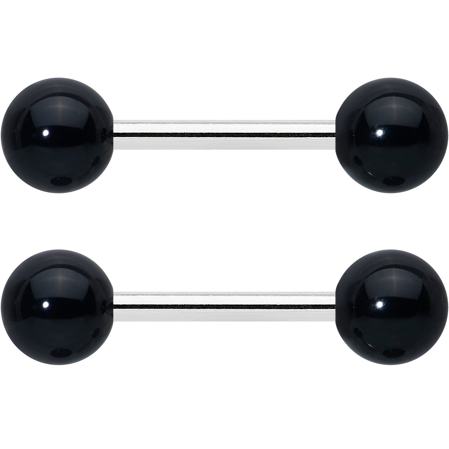 14G 1/2 Elegant Black Agate Barbell Nipple Ring Set