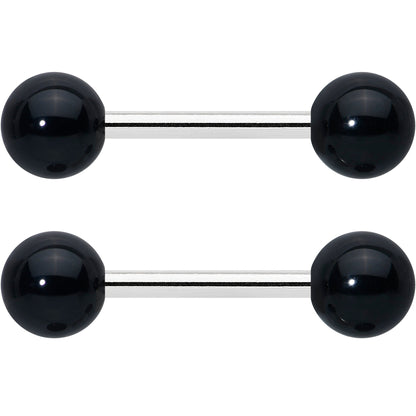 14G 1/2 Elegant Black Agate Barbell Nipple Ring Set
