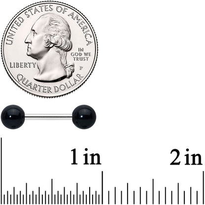 14G 1/2 Elegant Black Agate Barbell Nipple Ring Set