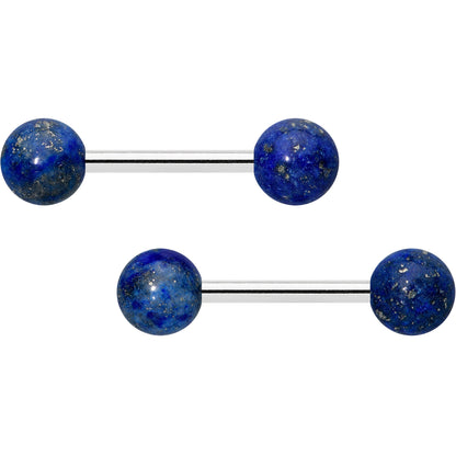14G 1/2 Elegant Blue Agate Barbell Nipple Ring Set