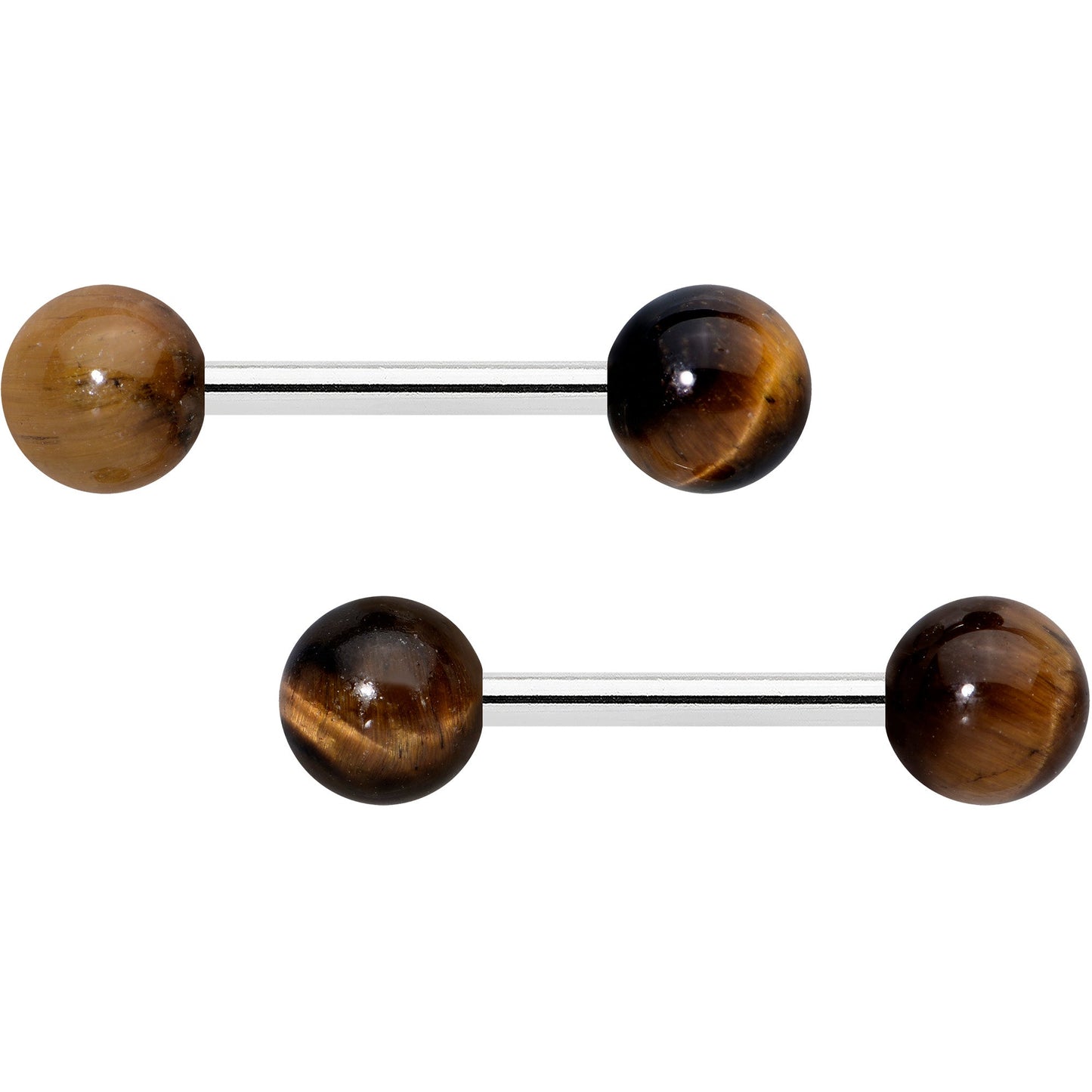 14G 1/2 Elegant Brown Tiger Eye Barbell Nipple Ring Set