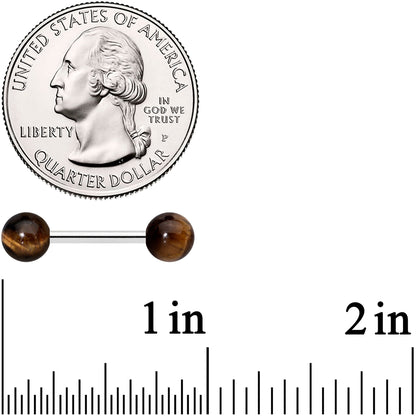 14G 1/2 Elegant Brown Tiger Eye Barbell Nipple Ring Set