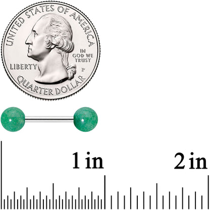 14G 1/2 Elegant Green Jade Barbell Nipple Ring Set