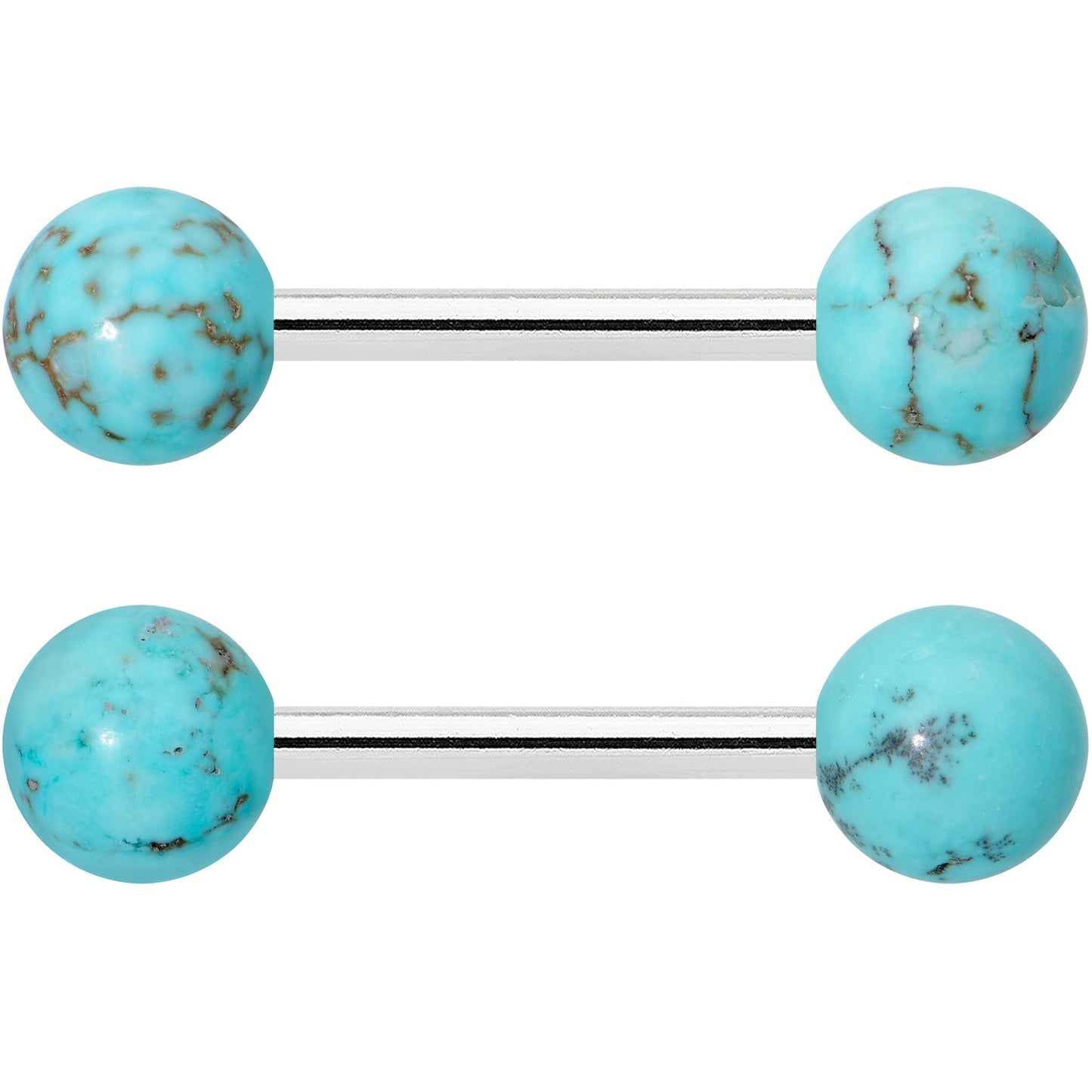 14G 1/2 Elegant Blue Turquoise Barbell Nipple Ring Set