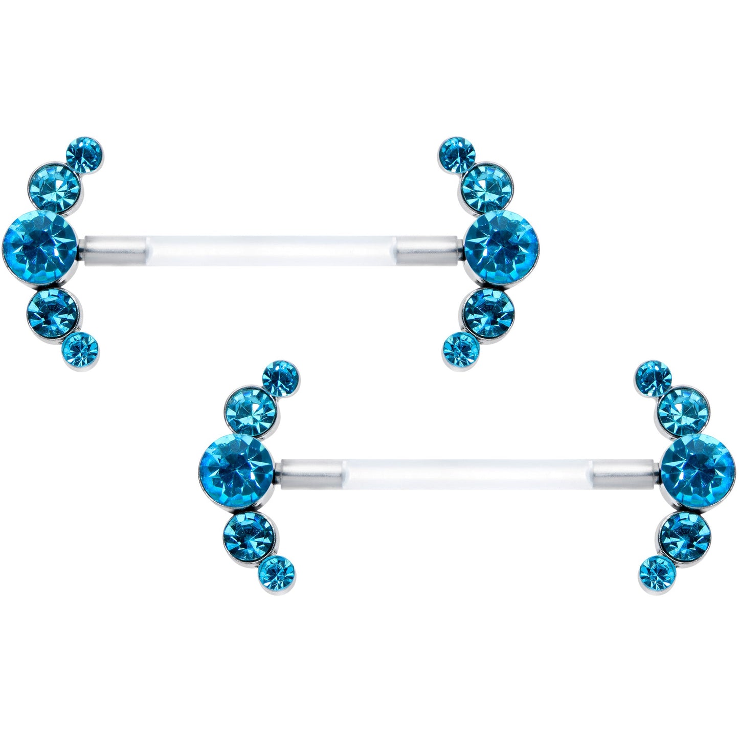 14G 13/16 Blue Gem Bioplast Simple Curve Barbell Nipple Ring Set