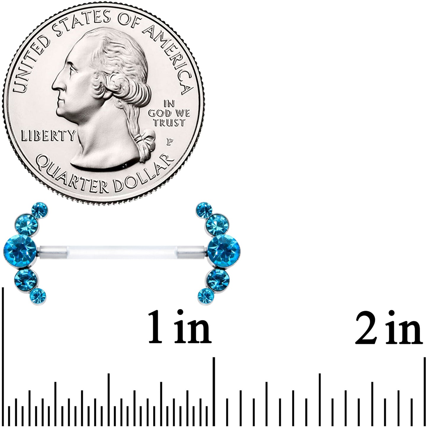 14G 13/16 Blue Gem Bioplast Simple Curve Barbell Nipple Ring Set