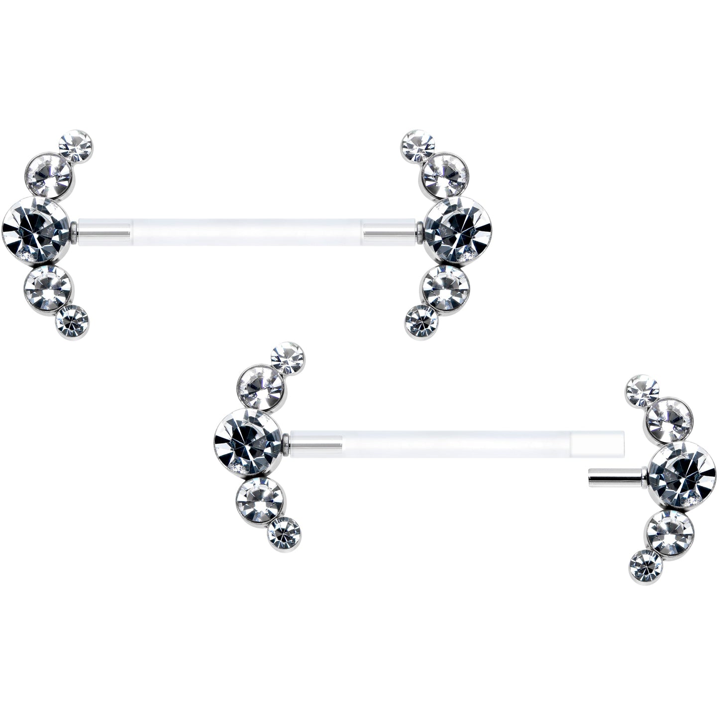 14G 13/16 Clear Gem Bioplast Simple Curve Barbell Nipple Ring Set
