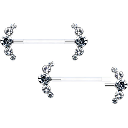 14G 13/16 Clear Gem Bioplast Simple Curve Barbell Nipple Ring Set