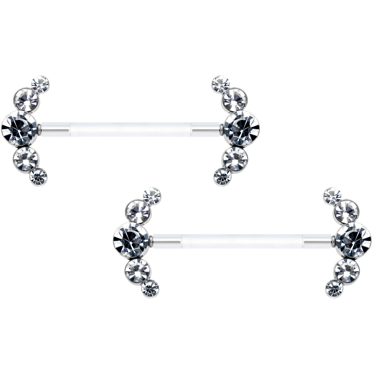 14G 13/16 Clear Gem Bioplast Simple Curve Barbell Nipple Ring Set