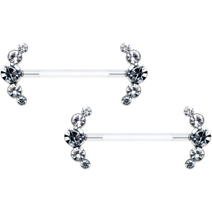 14G 13/16 Clear Gem Bioplast Simple Curve Barbell Nipple Ring Set