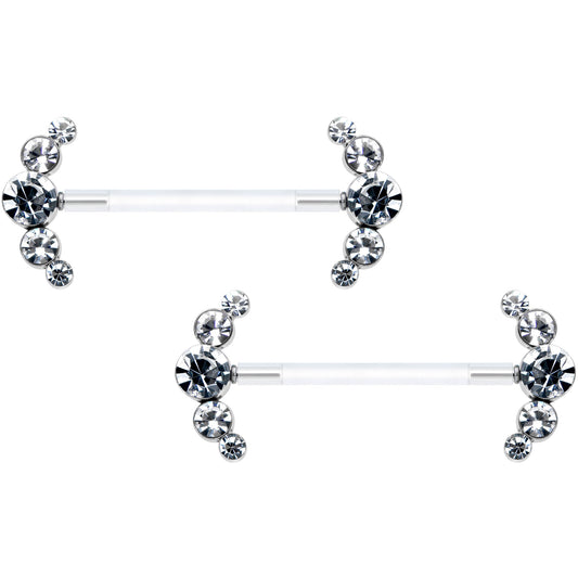 14G 13/16 Clear Gem Bioplast Simple Curve Barbell Nipple Ring Set