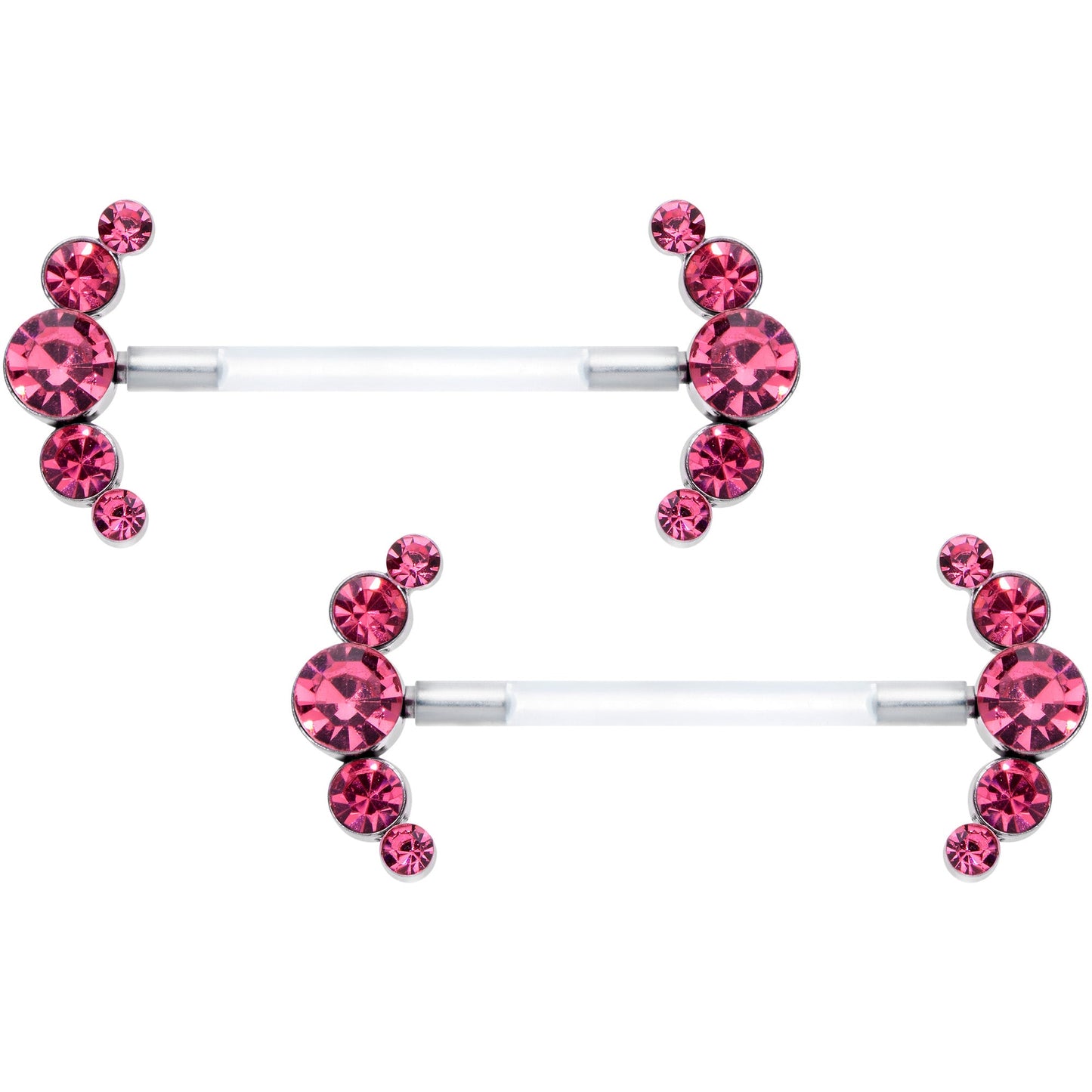 14G 13/16 Pink Gem Bioplast Simple Curve Barbell Nipple Ring Set