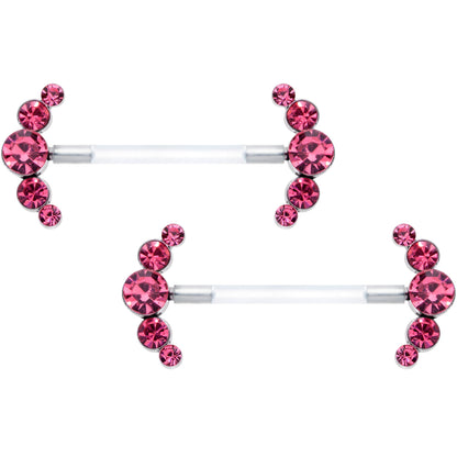 14G 13/16 Pink Gem Bioplast Simple Curve Barbell Nipple Ring Set