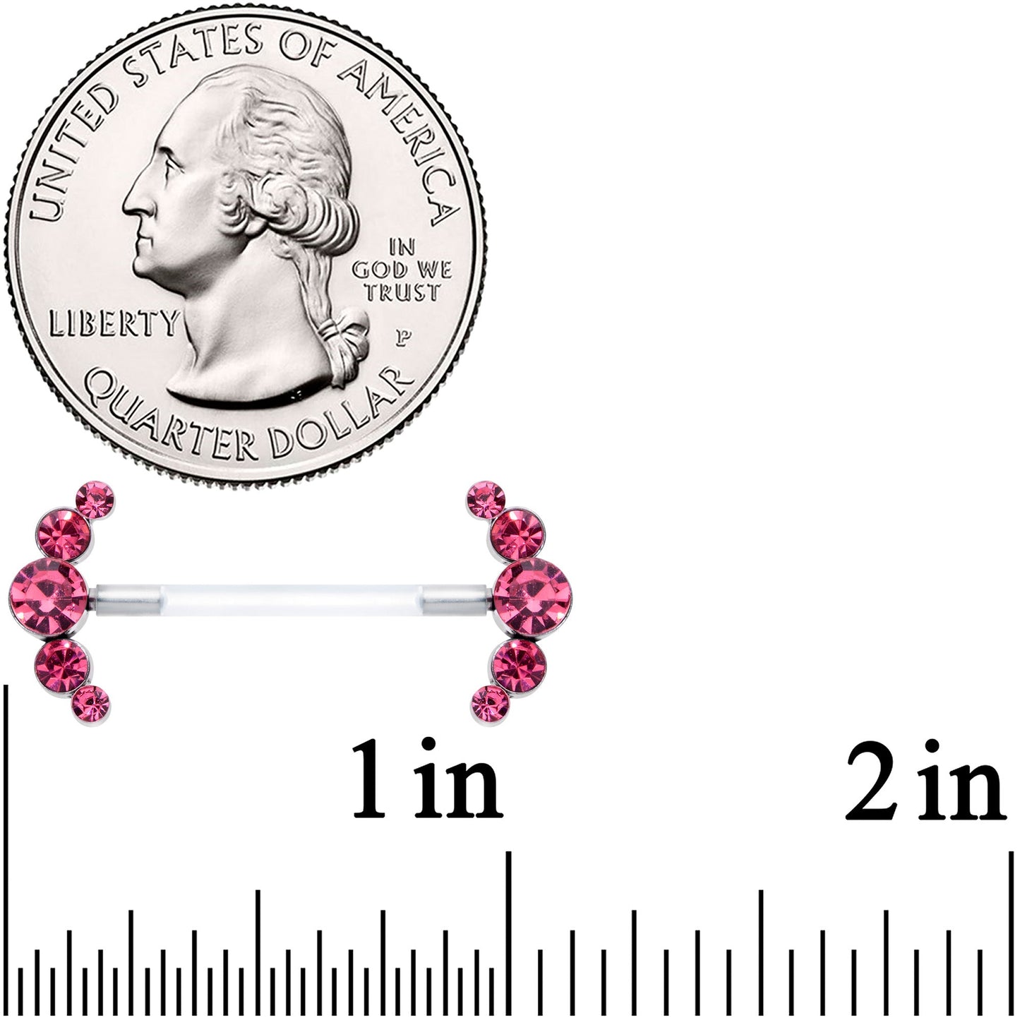 14G 13/16 Pink Gem Bioplast Simple Curve Barbell Nipple Ring Set