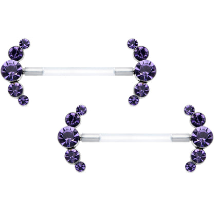 14G 13/16 Purple Gem Bioplast Simple Curve Nipple Ring Set