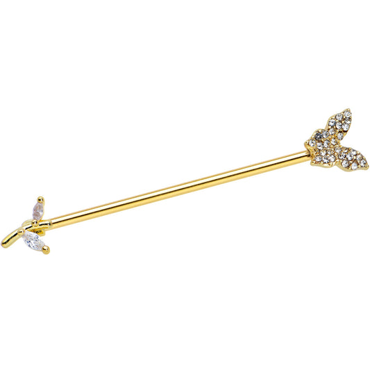 14G Clear CZ Gem Gold Tone Glam Butterfly Industrial Barbell 38mm