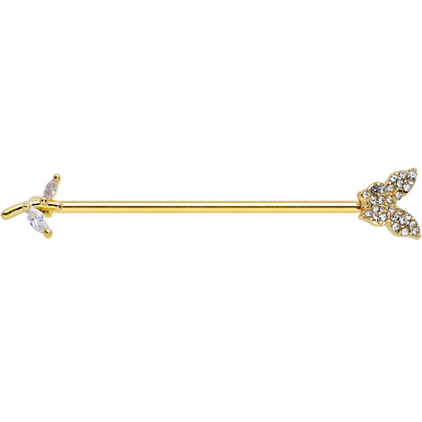 14G Clear CZ Gem Gold Tone Glam Butterfly Industrial Barbell 38mm