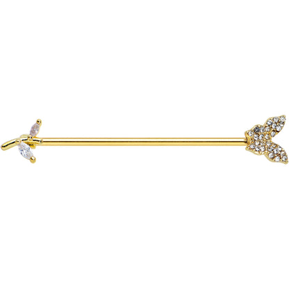 14G Clear CZ Gem Gold Tone Glam Butterfly Industrial Barbell 38mm