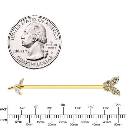 14G Clear CZ Gem Gold Tone Glam Butterfly Industrial Barbell 38mm
